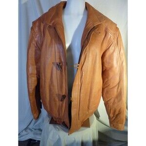 VTG Clipper Mist Men's Brown Faux Leather Bomber Jacket-sz 44-2 Pockets-Lined